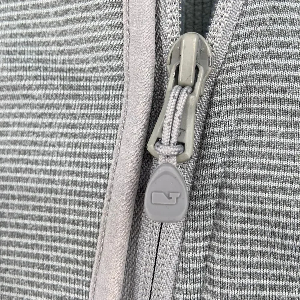 Vineyard Vines Jacket Womens Size L Gray Green Stripe Full Zip Asymmetric Zip